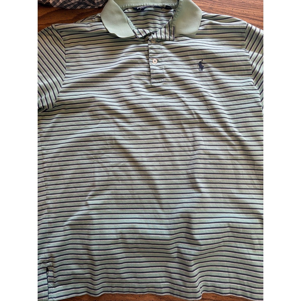 Polo Ralph Lauren Golf Mens Striped Short Sleeve Polo Shirt Teal Blue Large